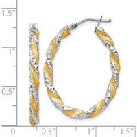 14K White Gold & Yellow Rhodium Twisted Diamond-Cut Oval Hoop Earrings by Oro Pregiato