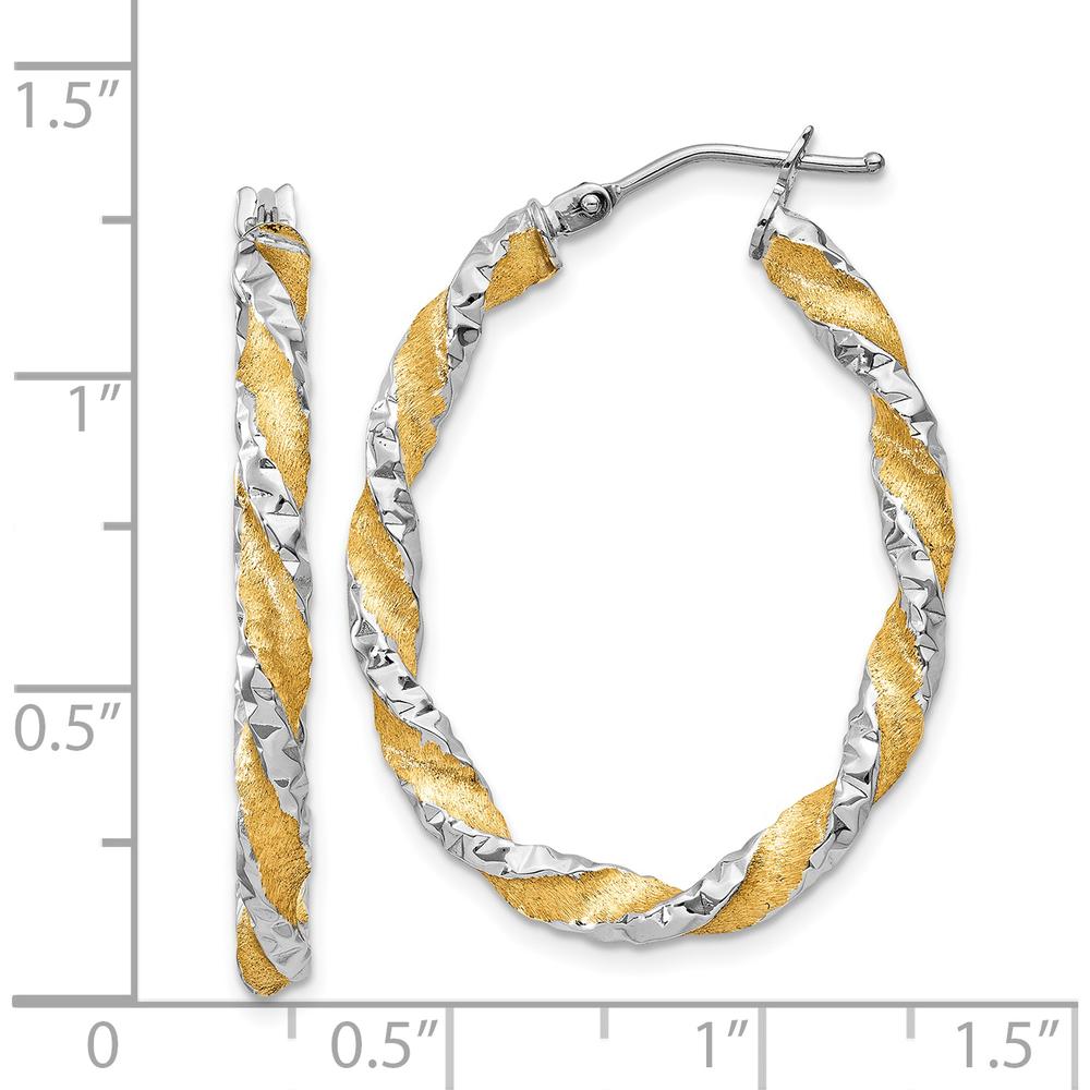 14K White Gold & Yellow Rhodium Twisted Diamond-Cut Oval Hoop Earrings by Oro Pregiato