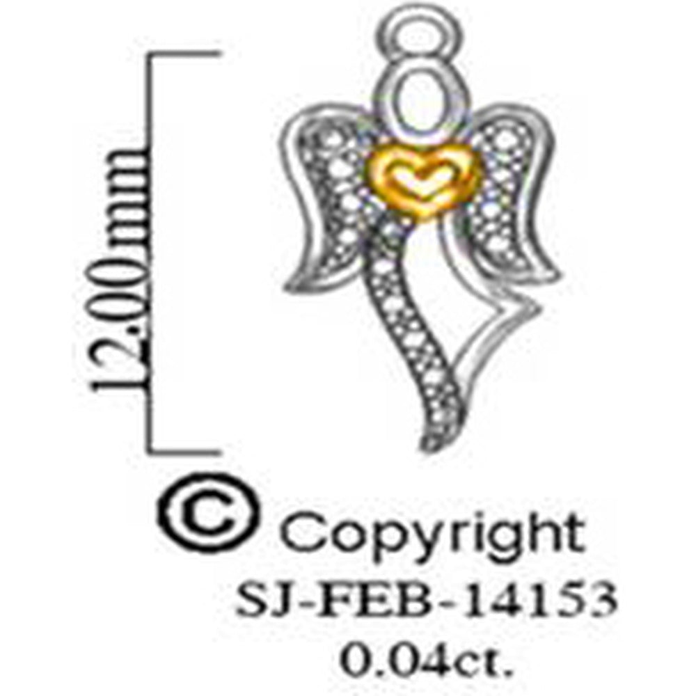 14K White Gold Angel Pendant with Pavé-Set Round Diamonds and Yellow Gold Heart Accent - 0.04 Carat Total Diamond Weight - Royal Jewelry