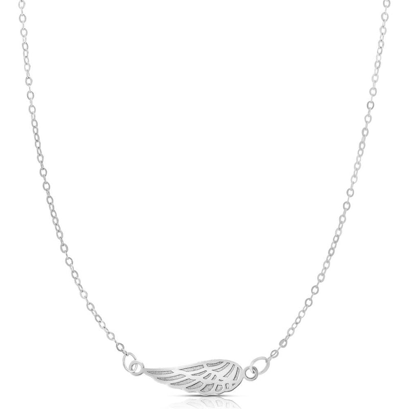 14K White Gold Angel Wing Pendant Necklace - 18" Chain by Orozza Fine Jewelry