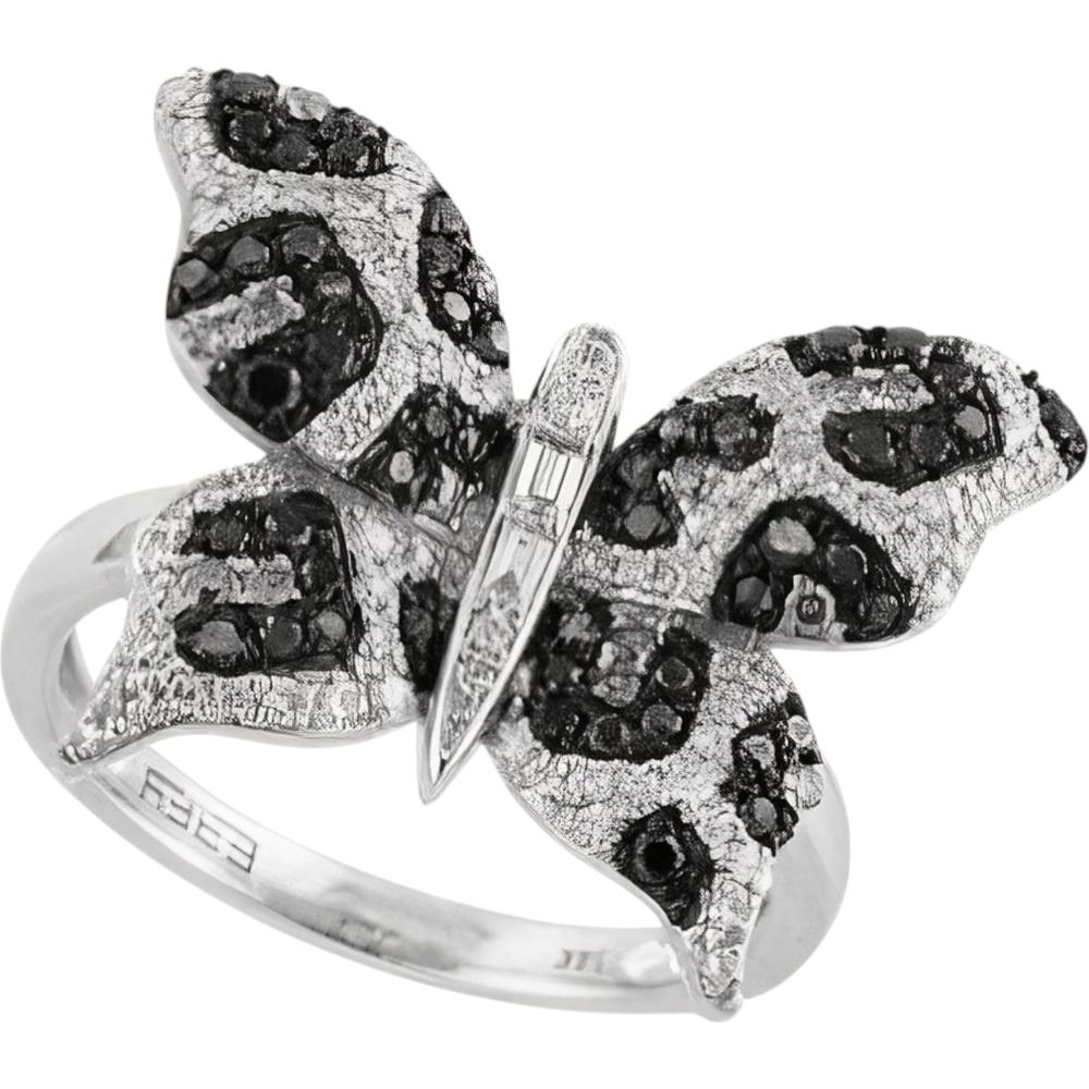 14K White Gold Animal Print Butterfly Ring with 0.72 Carat Total Black and White Diamonds by EFFY
