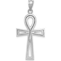 14K White Gold Ankh Cross Pendant with Polished Finish and Rhodium Plating by Oro Pregiato