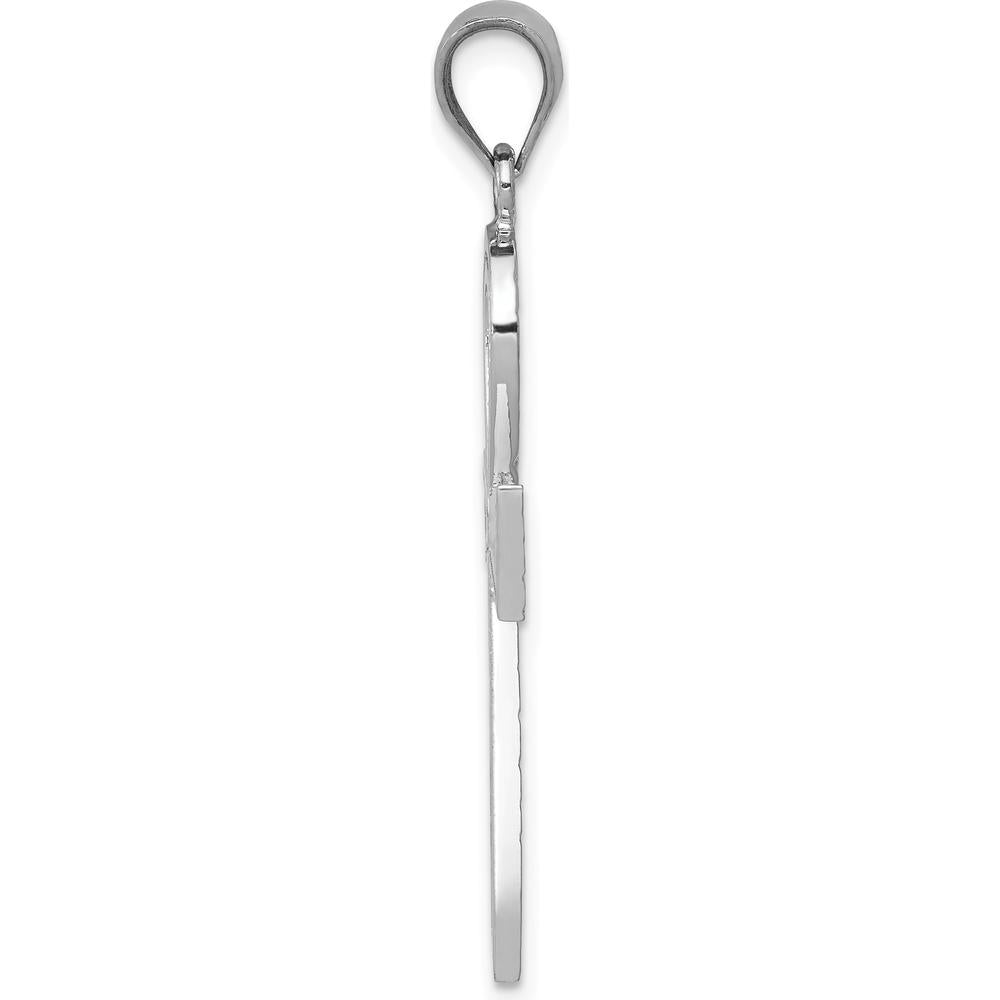 14K White Gold Ankh Cross Pendant with Polished Finish and Rhodium Plating by Oro Pregiato