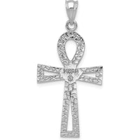 14K White Gold Ankh Cross Pendant with Polished Finish and Rhodium Plating by Oro Pregiato