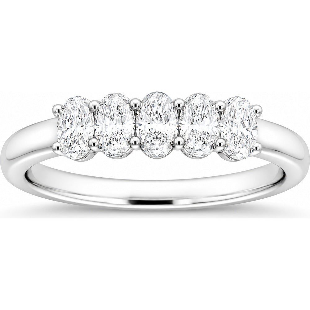 14K White Gold Anniversary Band with 5 Prong-Set Oval Diamonds - 0.79 Carat Total Diamond Weight by Auriventus