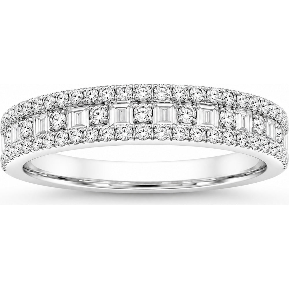 14K White Gold Anniversary Band with Alternating Baguette and Round Diamonds - 0.49 Carat Total Diamond Weight by Auriventus