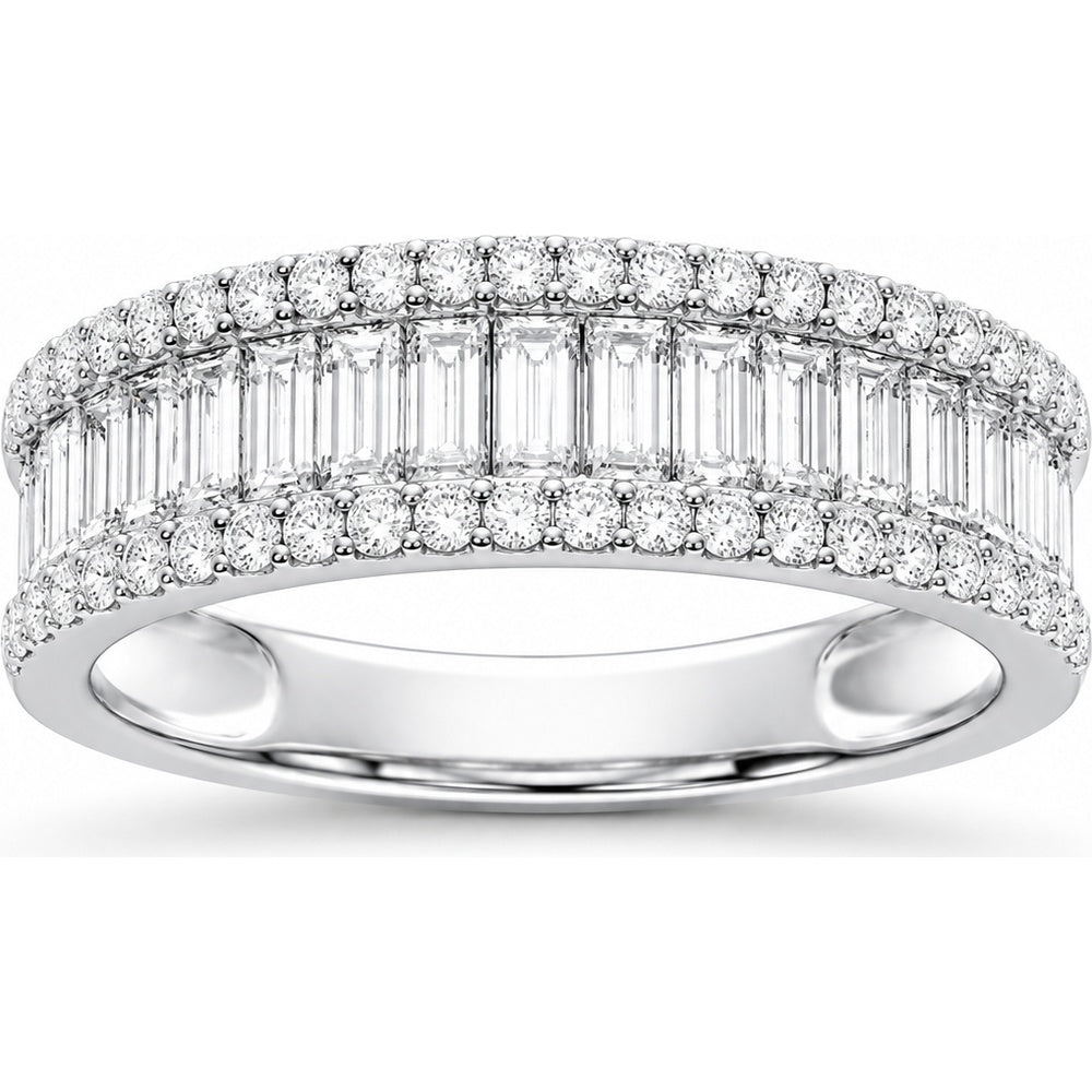 14K White Gold Anniversary Band with Baguette and Round Diamond Borders - 1.05 Carat Total Diamond Weight by Auriventus