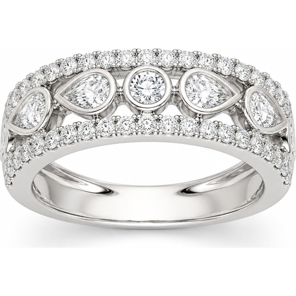 14K White Gold Anniversary Band with Bezel-Set Round and Pear Diamonds - 1.04 Carat Total Diamond Weight by Auriventus