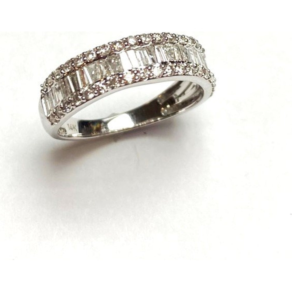 14K White Gold Anniversary Band with Channel Set Baguette and Prong Set Round Diamonds - 1.08 Carat Total Diamond Weight by Auriventus