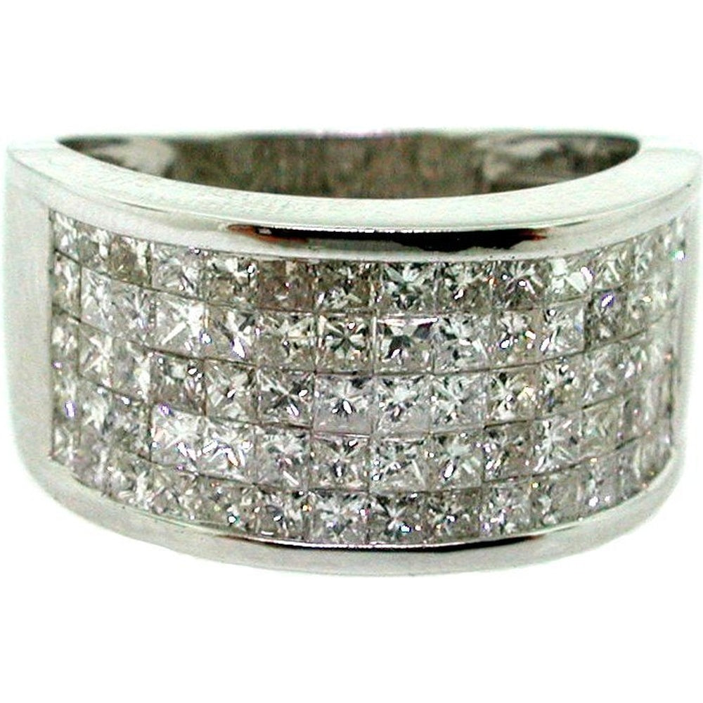 14K White Gold Anniversary Band with Invisible Set Princess Cut Diamonds - 2.10 Carat Total Diamond Weight by Auriventus