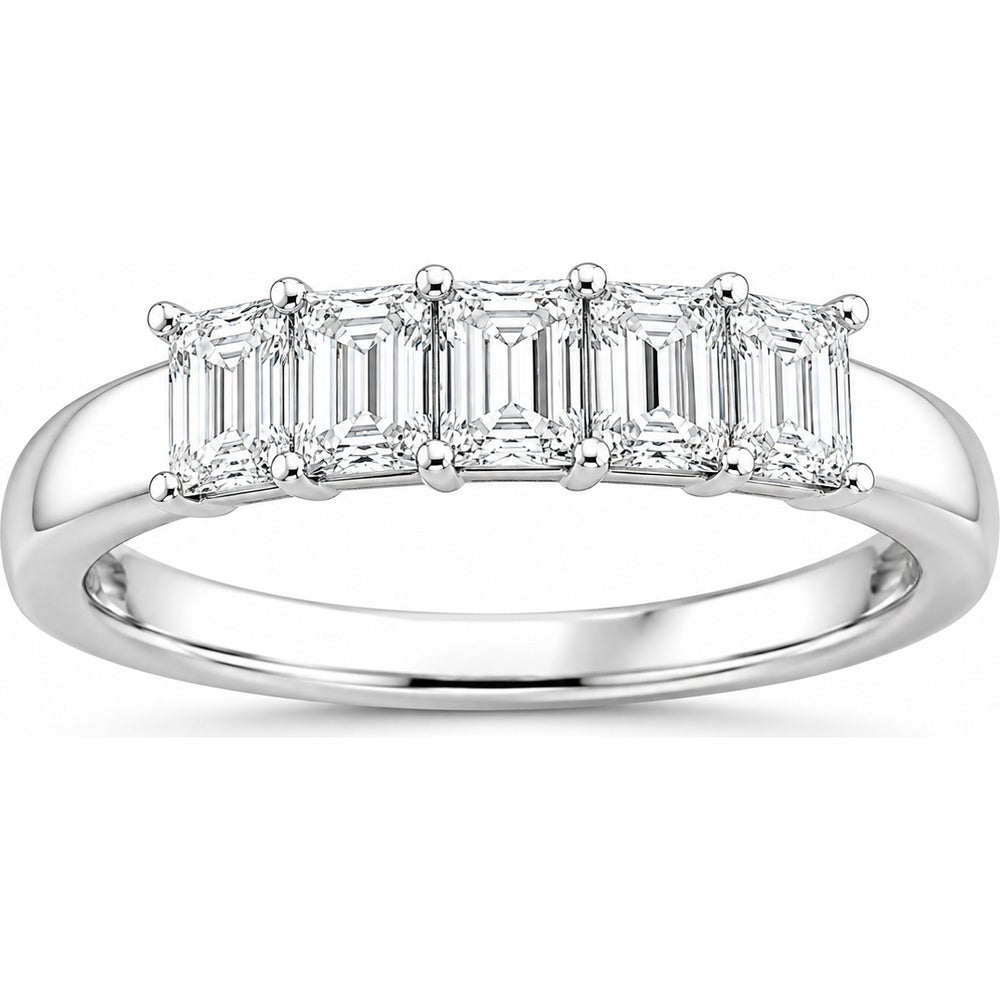 14K White Gold Anniversary Band with Shared-Prong Set Emerald Cut Diamonds - 0.97 Carat Total Diamond Weight by Auriventus