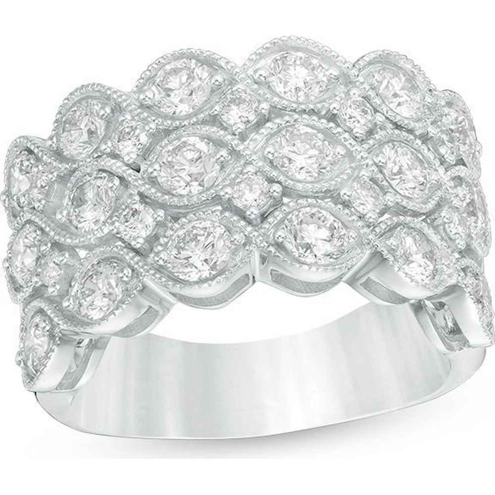 14K White Gold Anniversary Ring with Interlocking Marquise Diamond Clusters and Milgrain Detailing - 2.13 Carat Total Diamond Weight by Auriventus