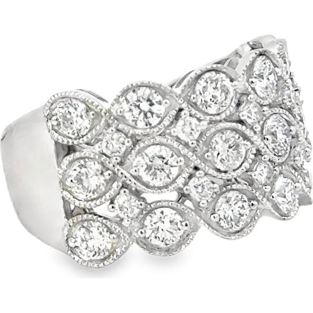 14K White Gold Anniversary Ring with Interlocking Marquise Diamond Clusters and Milgrain Detailing - 2.13 Carat Total Diamond Weight by Auriventus