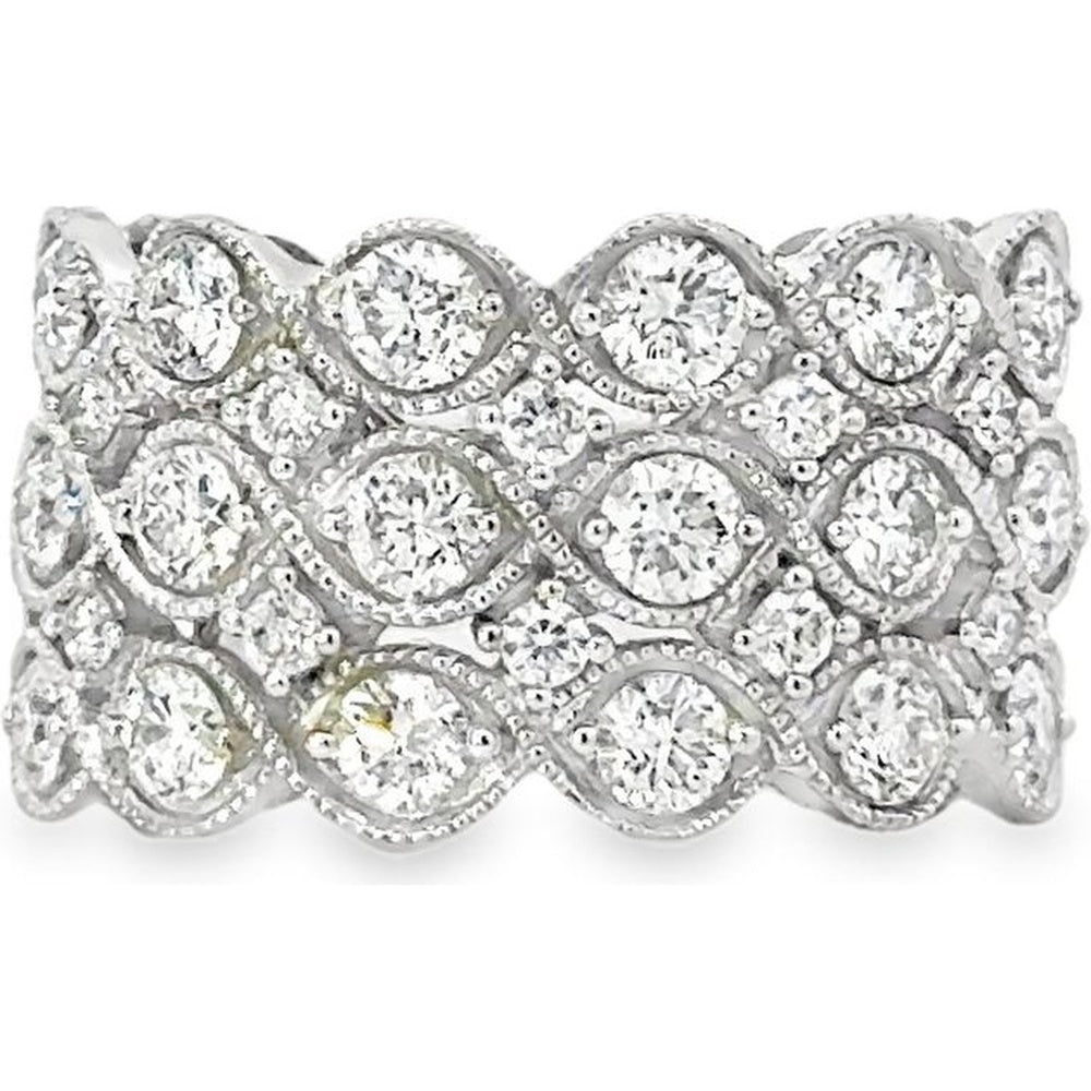 14K White Gold Anniversary Ring with Interlocking Marquise Diamond Clusters and Milgrain Detailing - 2.13 Carat Total Diamond Weight by Auriventus