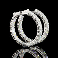 14K White Gold Antique Asscher Cut Lab Diamond Hoop Earrings - 5.55 Carat Total Weight, E-F VVS2 - Covaloro Fine Jewelry