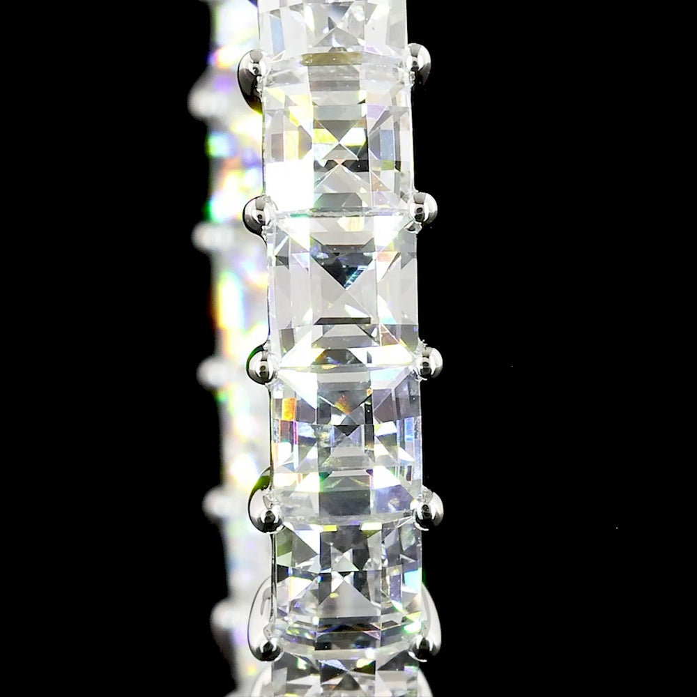 14K White Gold Antique Asscher Cut Lab Diamond Hoop Earrings - 5.55 Carat Total Weight, E-F VVS2 - Covaloro Fine Jewelry