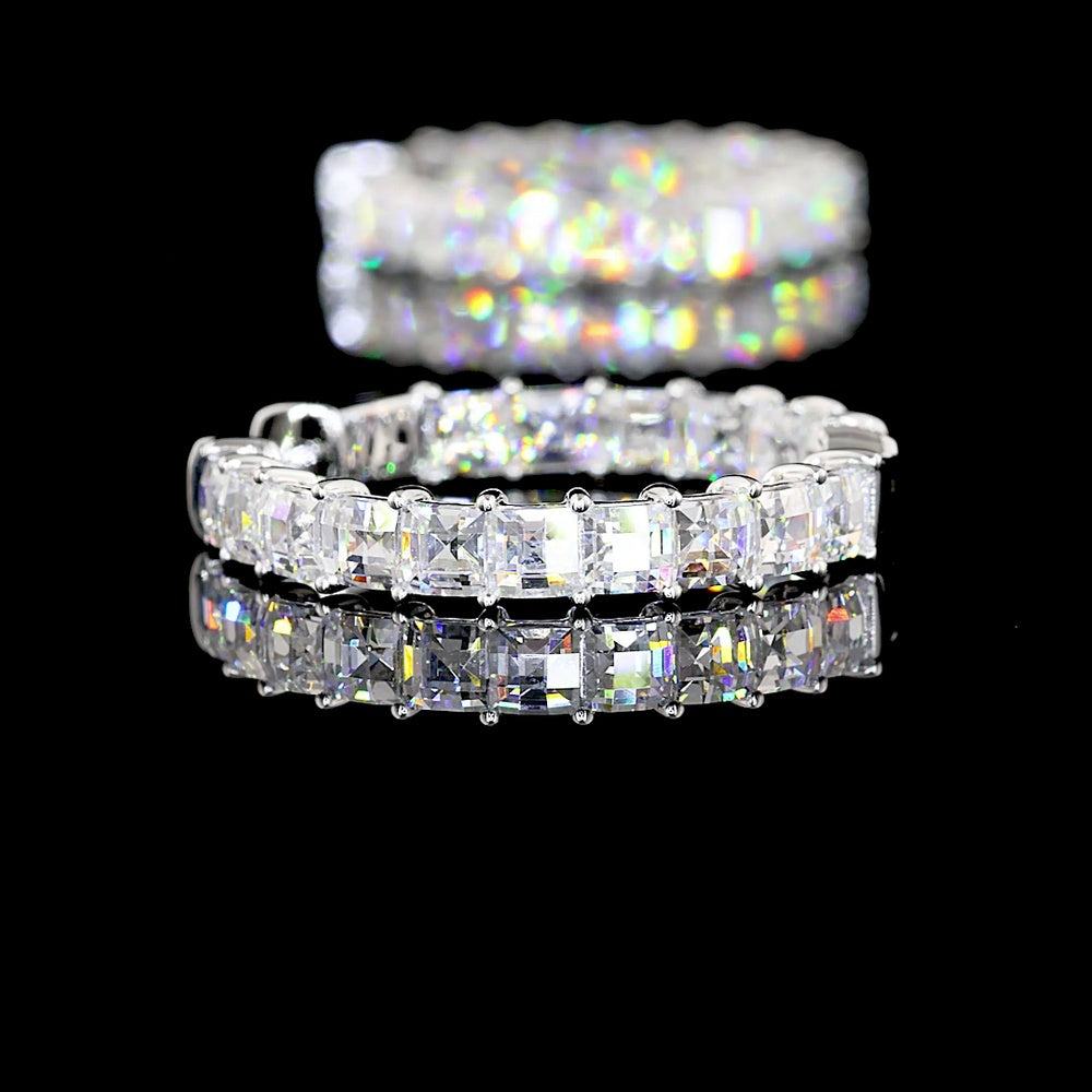 14K White Gold Antique Asscher Cut Lab Diamond Hoop Earrings - 5.55 Carat Total Weight, E-F VVS2 - Covaloro Fine Jewelry