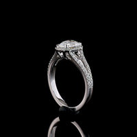 14K White Gold Antique Cushion Cut Halo Split Shank Ring with Lab Diamonds - 1.3 Carat Total Diamond Weight - Covaloro Fine Jewelry
