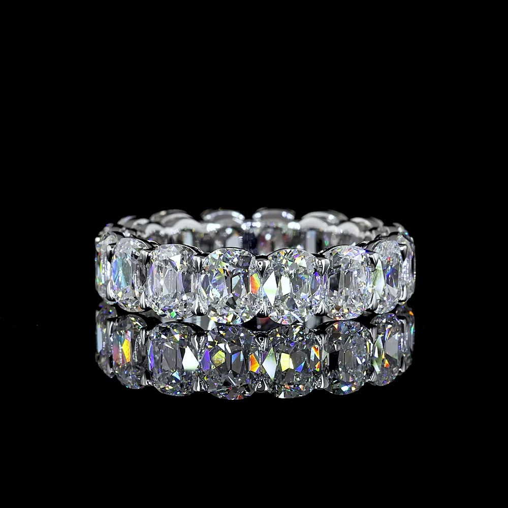 14K White Gold Antique Cushion Cut Lab Diamond Eternity Band - 16 Stones, 5.86 Carats Total Weight, E-F Color - Covaloro Fine Jewelry