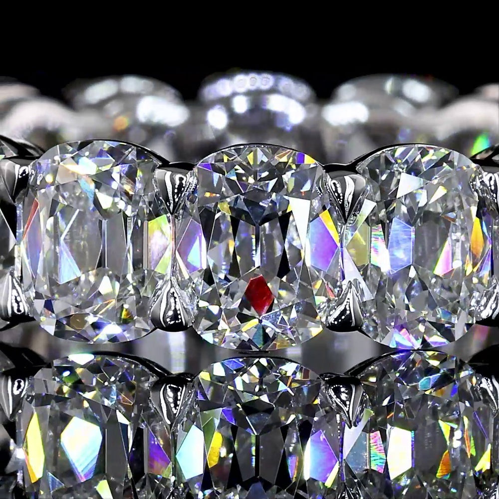 14K White Gold Antique Cushion Cut Lab Diamond Eternity Band - 16 Stones, 5.86 Carats Total Weight, E-F Color - Covaloro Fine Jewelry