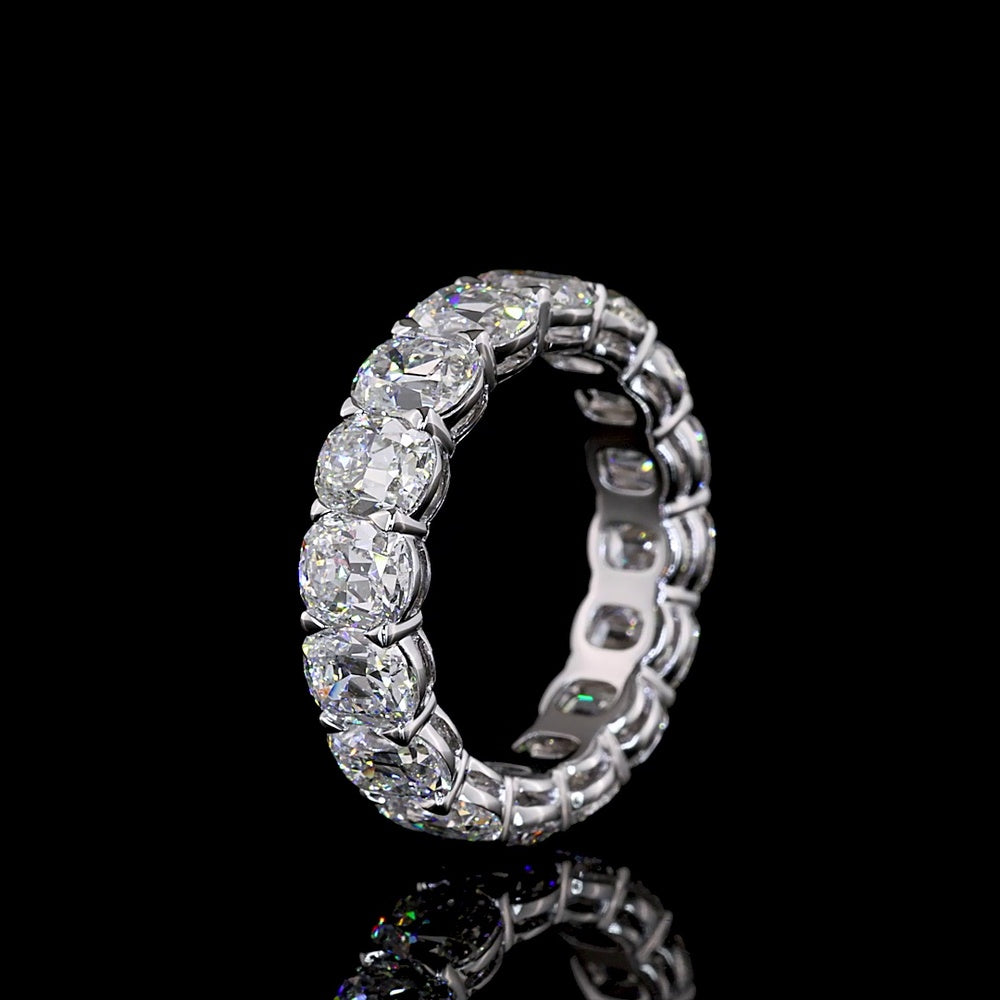 14K White Gold Antique Cushion Cut Lab Diamond Eternity Band - 16 Stones, 5.86 Carats Total Weight, E-F Color - Covaloro Fine Jewelry