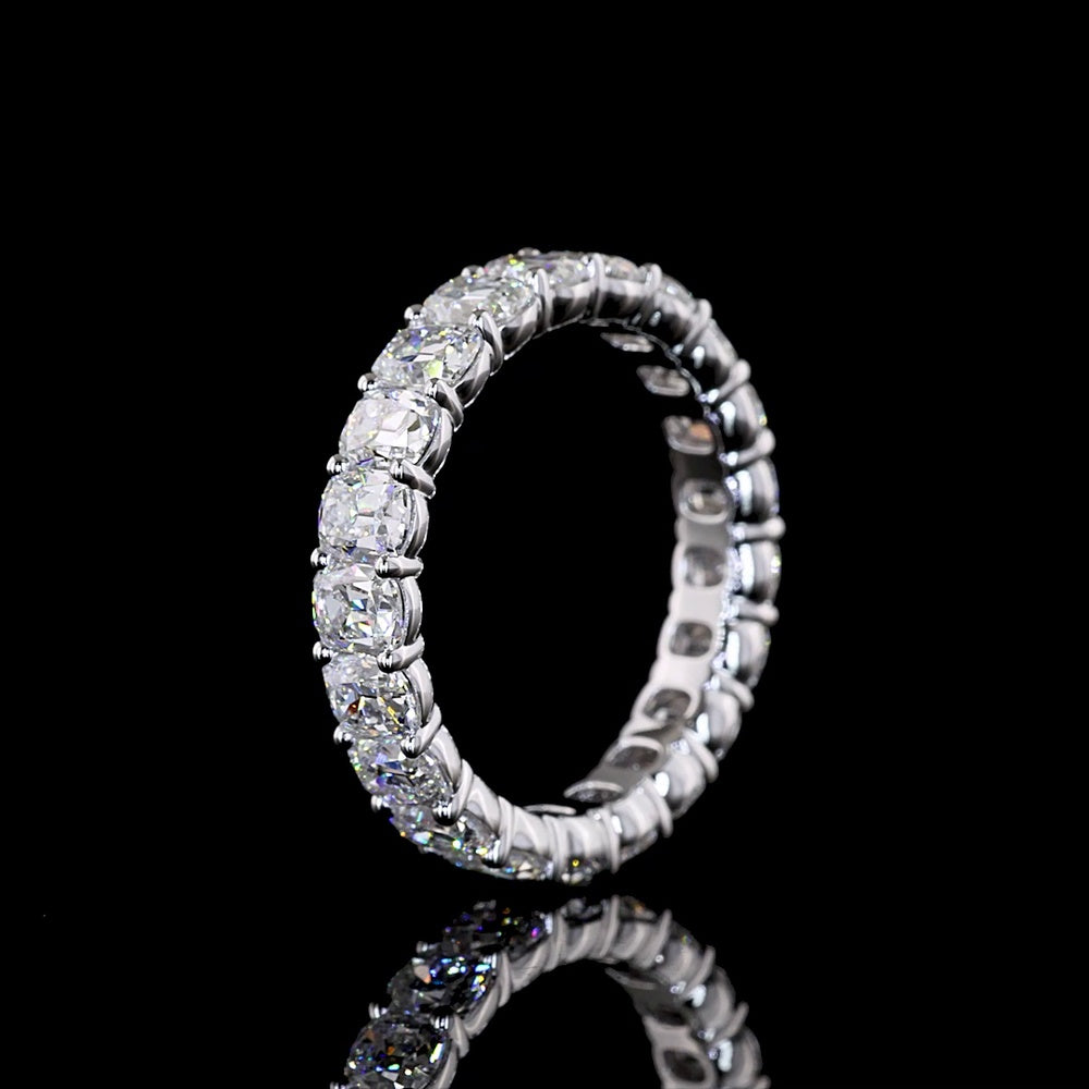 14K White Gold Antique Cushion Cut Lab Diamond Eternity Band - 3.70 Carat Total Weight, 21 Stones, E-F VS Quality - Covaloro Fine Jewelry