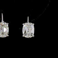 14K White Gold Antique Cushion Cut Lab Diamond Huggie Earrings - 4.16 Carat Total Weight, GIA Certified E-F VS1 - Covaloro Fine Jewelry