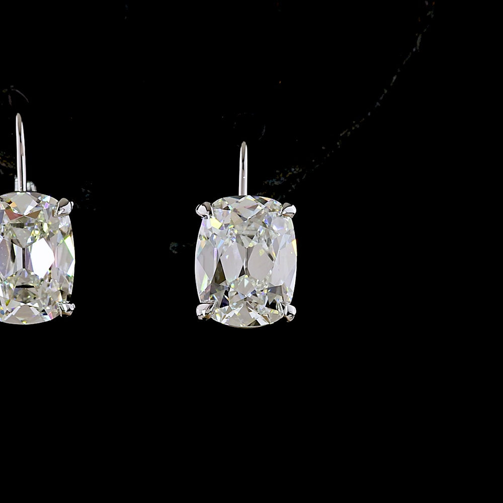 14K White Gold Antique Cushion Cut Lab Diamond Huggie Earrings - 4.16 Carat Total Weight, GIA Certified E-F VS1 - Covaloro Fine Jewelry