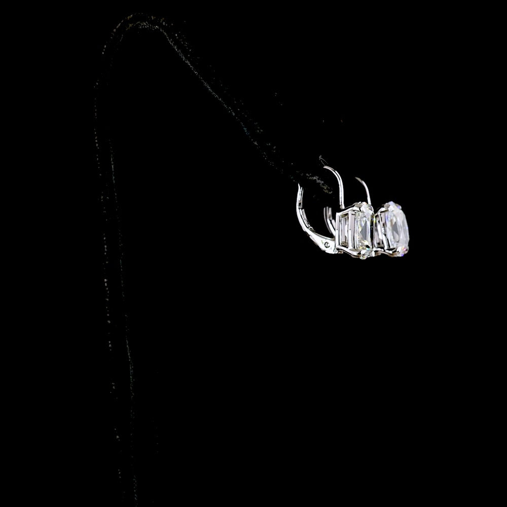 14K White Gold Antique Cushion Cut Lab Diamond Huggie Earrings - 4.16 Carat Total Weight, GIA Certified E-F VS1 - Covaloro Fine Jewelry