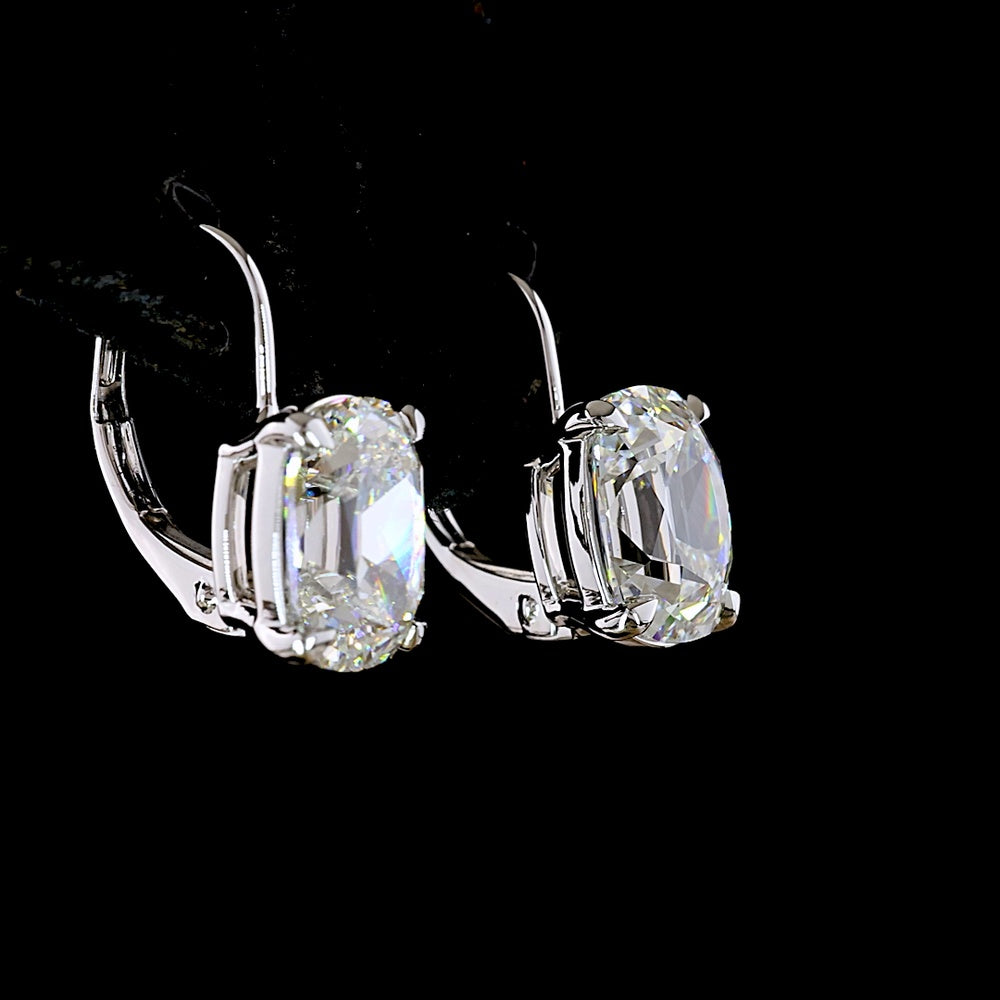 14K White Gold Antique Cushion Cut Lab Diamond Huggie Earrings - 4.16 Carat Total Weight, GIA Certified E-F VS1 - Covaloro Fine Jewelry