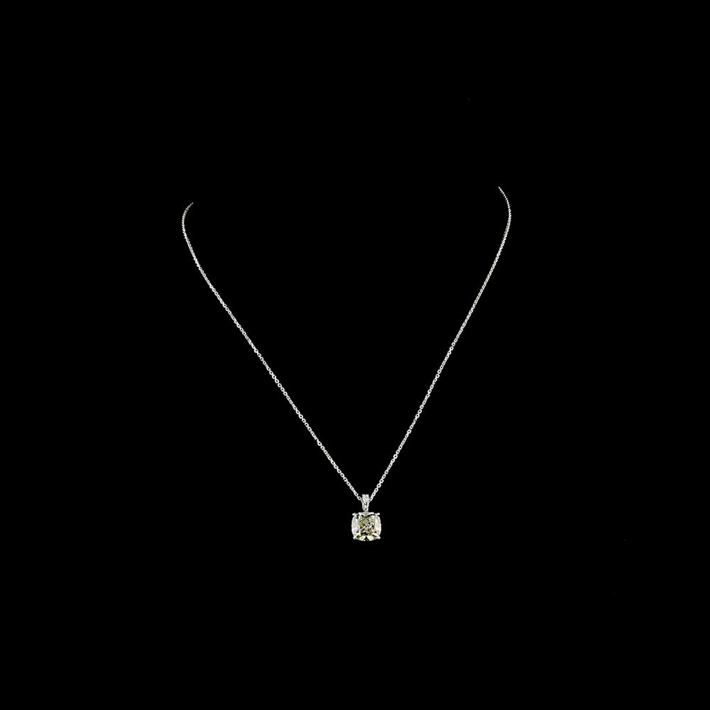 14K White Gold Antique Cushion Cut Lab Diamond Pendant with Accent Diamonds - 1.71 Carat Total Diamond Weight - Covaloro Fine Jewelry