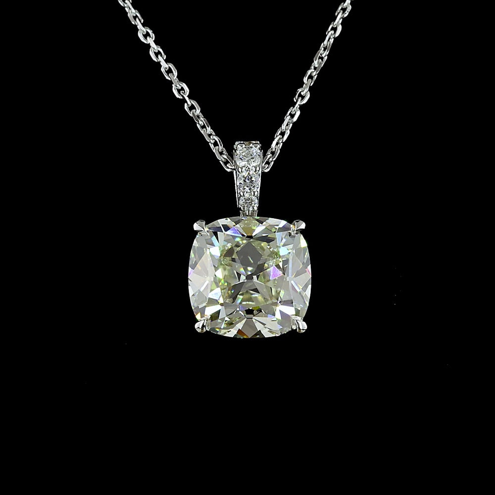 14K White Gold Antique Cushion Cut Lab Diamond Pendant with Accent Diamonds - 1.71 Carat Total Diamond Weight - Covaloro Fine Jewelry
