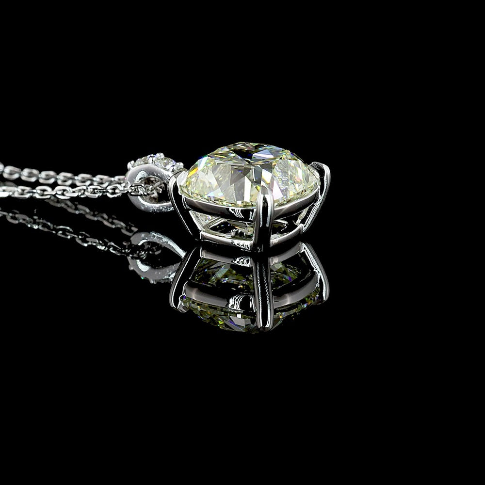 14K White Gold Antique Cushion Cut Lab Diamond Pendant with Accent Diamonds - 1.71 Carat Total Diamond Weight - Covaloro Fine Jewelry