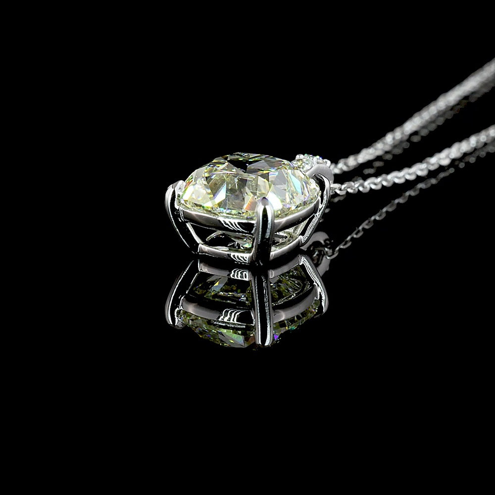 14K White Gold Antique Cushion Cut Lab Diamond Pendant with Accent Diamonds - 1.71 Carat Total Diamond Weight - Covaloro Fine Jewelry