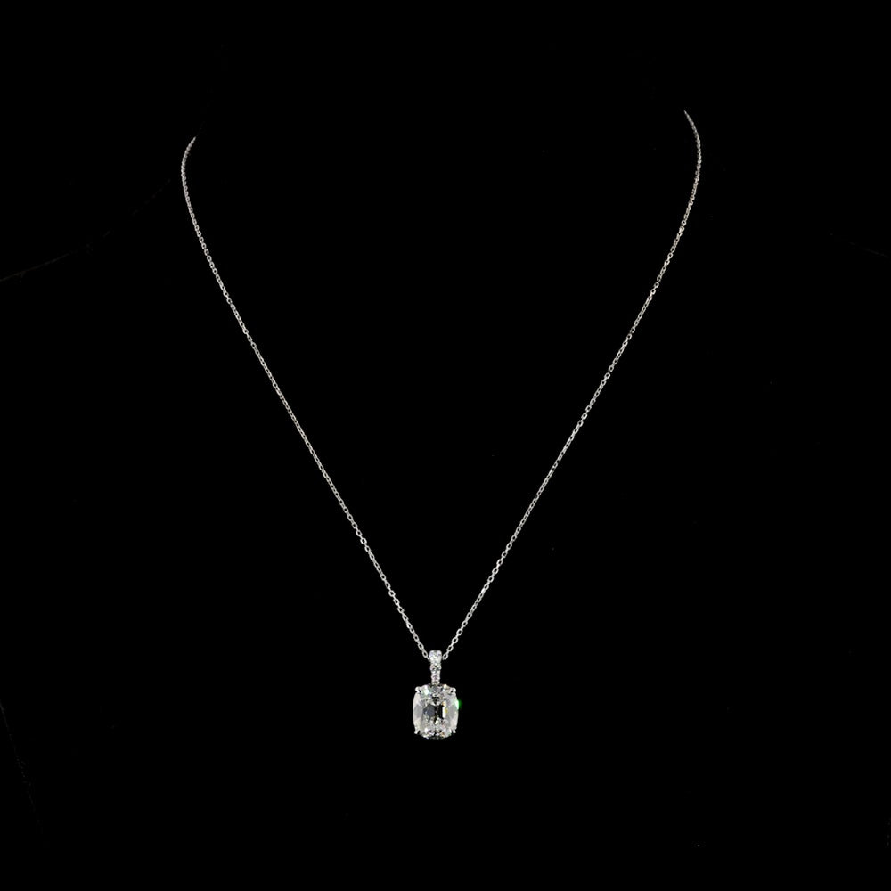 14K White Gold Antique Cushion Cut Lab Diamond Pendant with Brilliant Accent Stones - 3.11 Carat Total Diamond Weight, E VS1 Clarity, GIA Certified - Covaloro Fine Jewelry