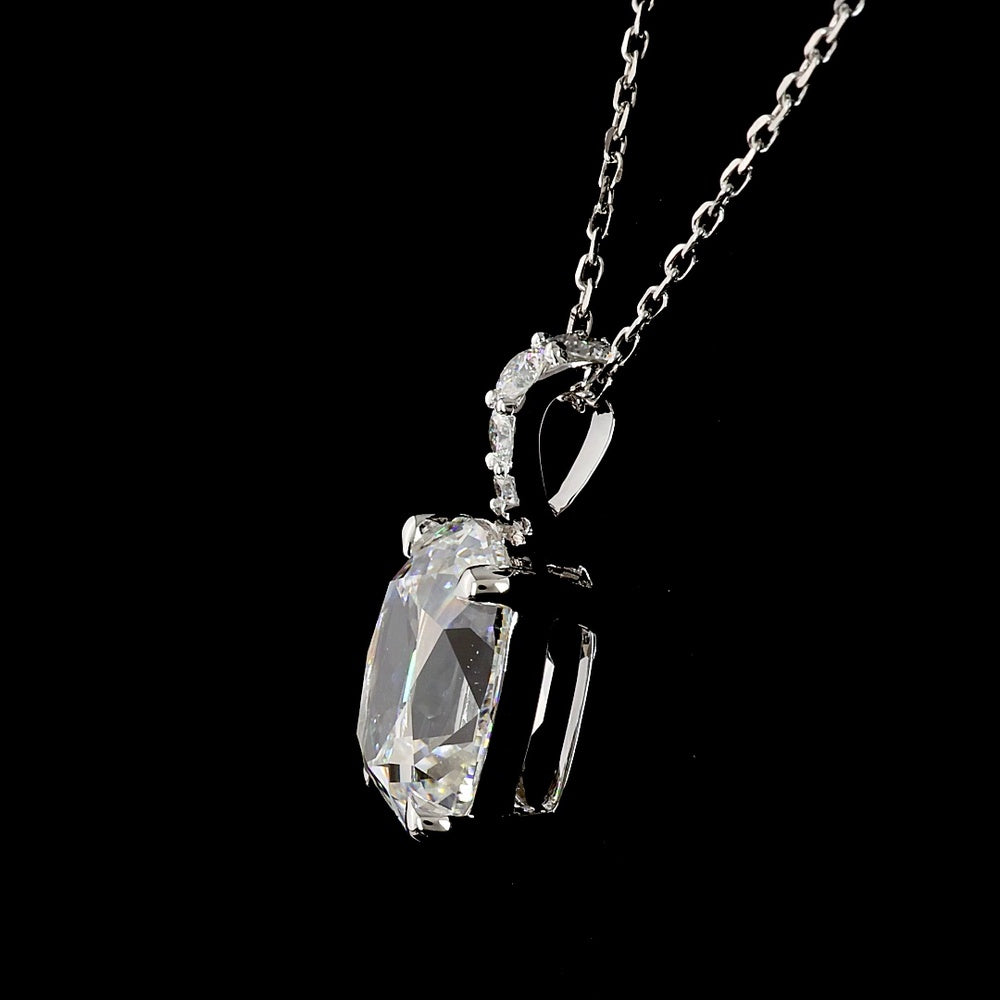 14K White Gold Antique Cushion Cut Lab Diamond Pendant with Brilliant Accent Stones - 3.11 Carat Total Diamond Weight, E VS1 Clarity, GIA Certified - Covaloro Fine Jewelry