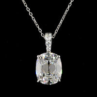 14K White Gold Antique Cushion Cut Lab Diamond Pendant with Brilliant Accent Stones - 3.11 Carat Total Diamond Weight, E VS1 Clarity, GIA Certified - Covaloro Fine Jewelry