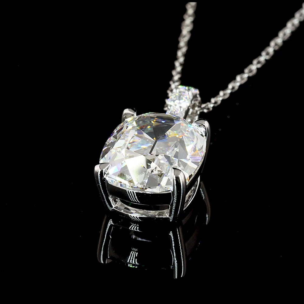 14K White Gold Antique Cushion Cut Lab Diamond Pendant with Brilliant Accent Stones - 3.11 Carat Total Diamond Weight, E VS1 Clarity, GIA Certified - Covaloro Fine Jewelry