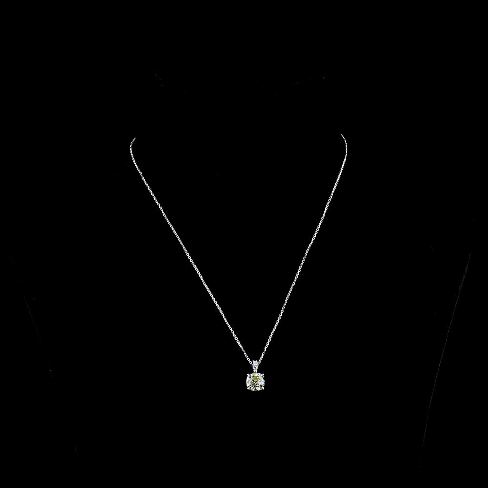 14K White Gold Antique Cushion Cut Lab Diamond Pendant with Brilliant Accents - 2.08 Carat Total Diamond Weight - Covaloro Fine Jewelry
