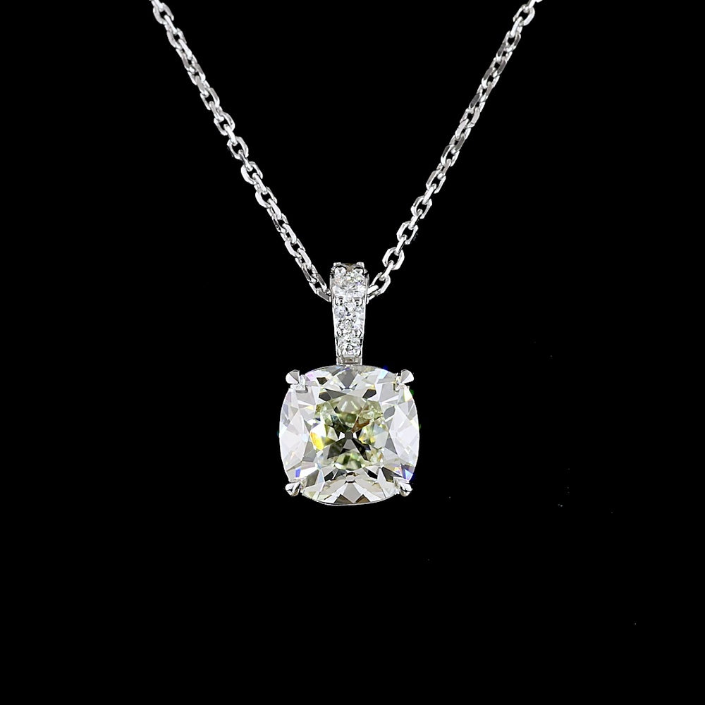 14K White Gold Antique Cushion Cut Lab Diamond Pendant with Brilliant Accents - 2.08 Carat Total Diamond Weight - Covaloro Fine Jewelry