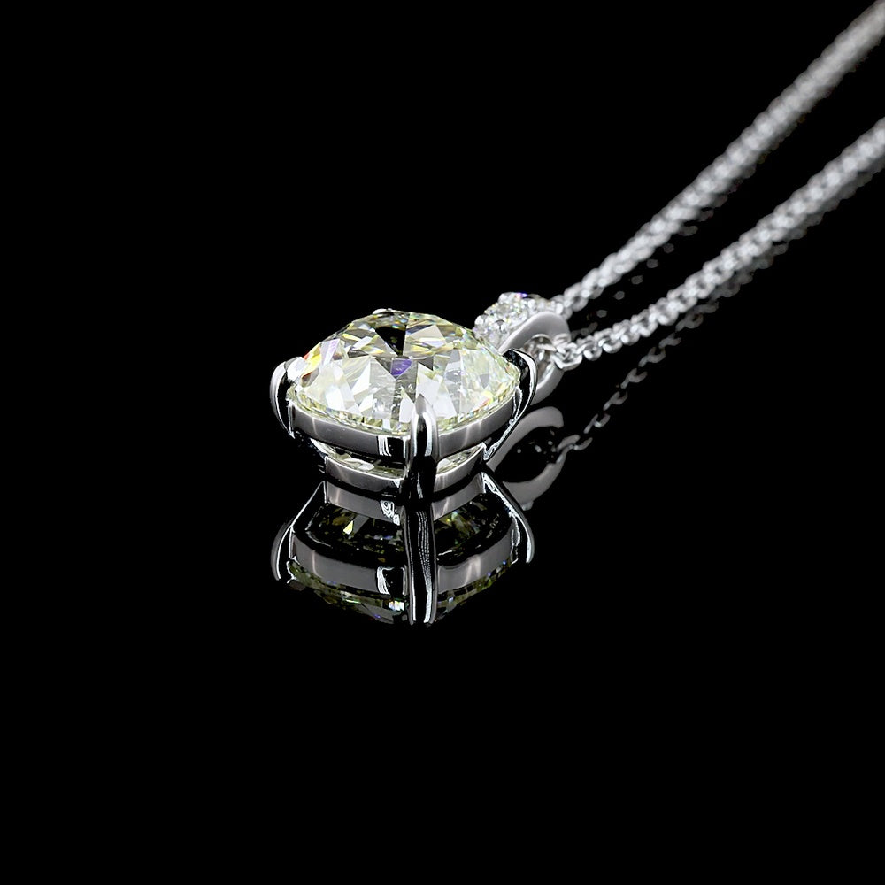14K White Gold Antique Cushion Cut Lab Diamond Pendant with Brilliant Accents - 2.08 Carat Total Diamond Weight - Covaloro Fine Jewelry