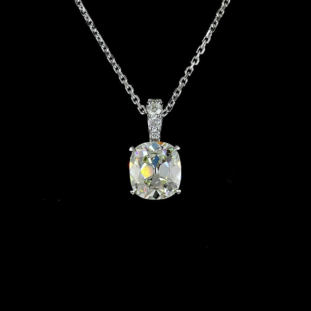 14K White Gold Antique Cushion Cut Lab Diamond Pendant with Brilliant Round Accents - 1.57 Carat Total Diamond Weight - Covaloro Fine Jewelry
