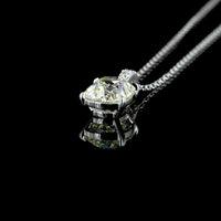 14K White Gold Antique Cushion Cut Lab Diamond Pendant with Brilliant Round Accents - 1.57 Carat Total Diamond Weight - Covaloro Fine Jewelry