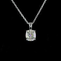 14K White Gold Antique Cushion Cut Lab Diamond Solitaire Pendant - 1.01 Carat Total Diamond Weight - Covaloro Fine Jewelry