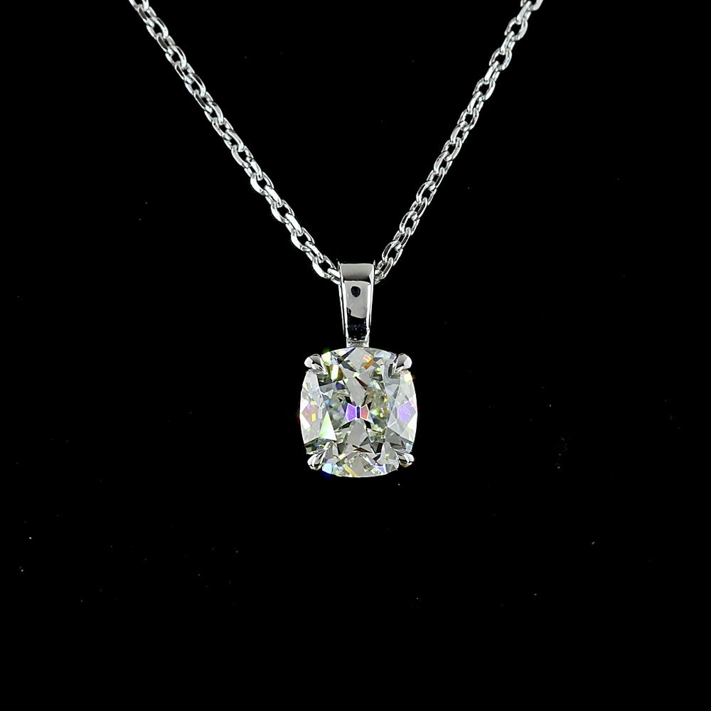 14K White Gold Antique Cushion Cut Lab Diamond Solitaire Pendant - 1.01 Carat Total Diamond Weight - Covaloro Fine Jewelry