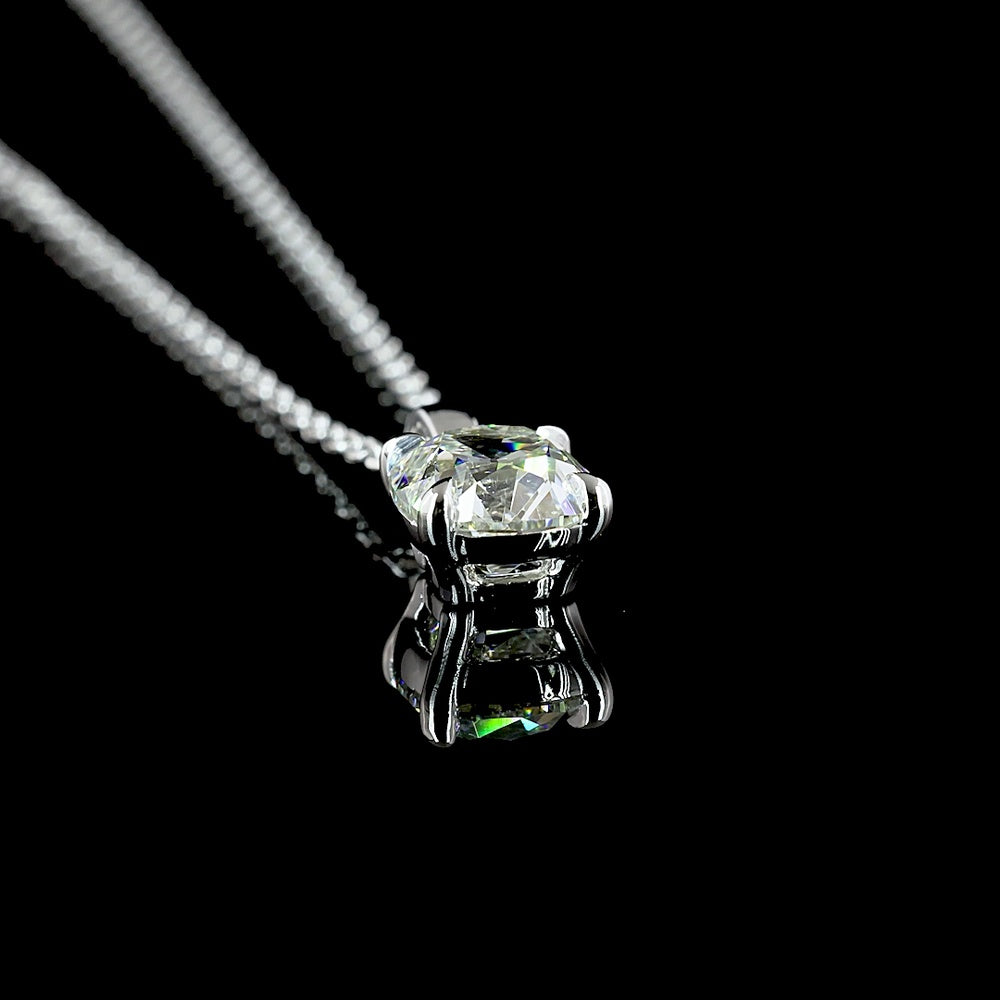 14K White Gold Antique Cushion Cut Lab Diamond Solitaire Pendant - 1.01 Carat Total Diamond Weight - Covaloro Fine Jewelry