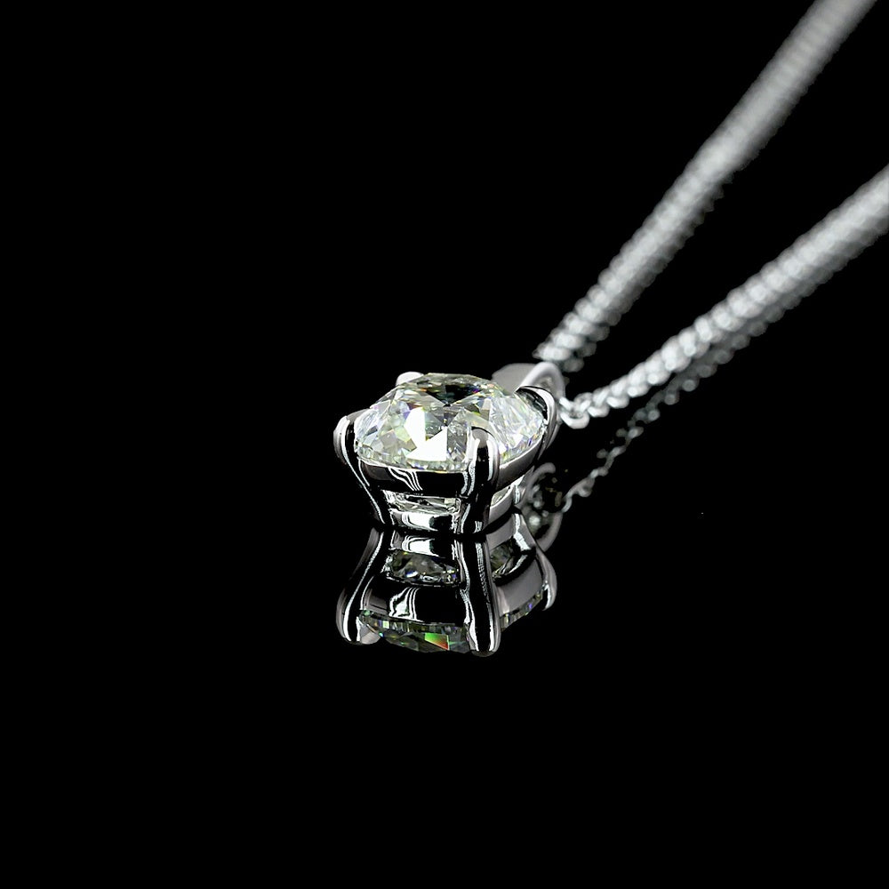 14K White Gold Antique Cushion Cut Lab Diamond Solitaire Pendant - 1.01 Carat Total Diamond Weight - Covaloro Fine Jewelry