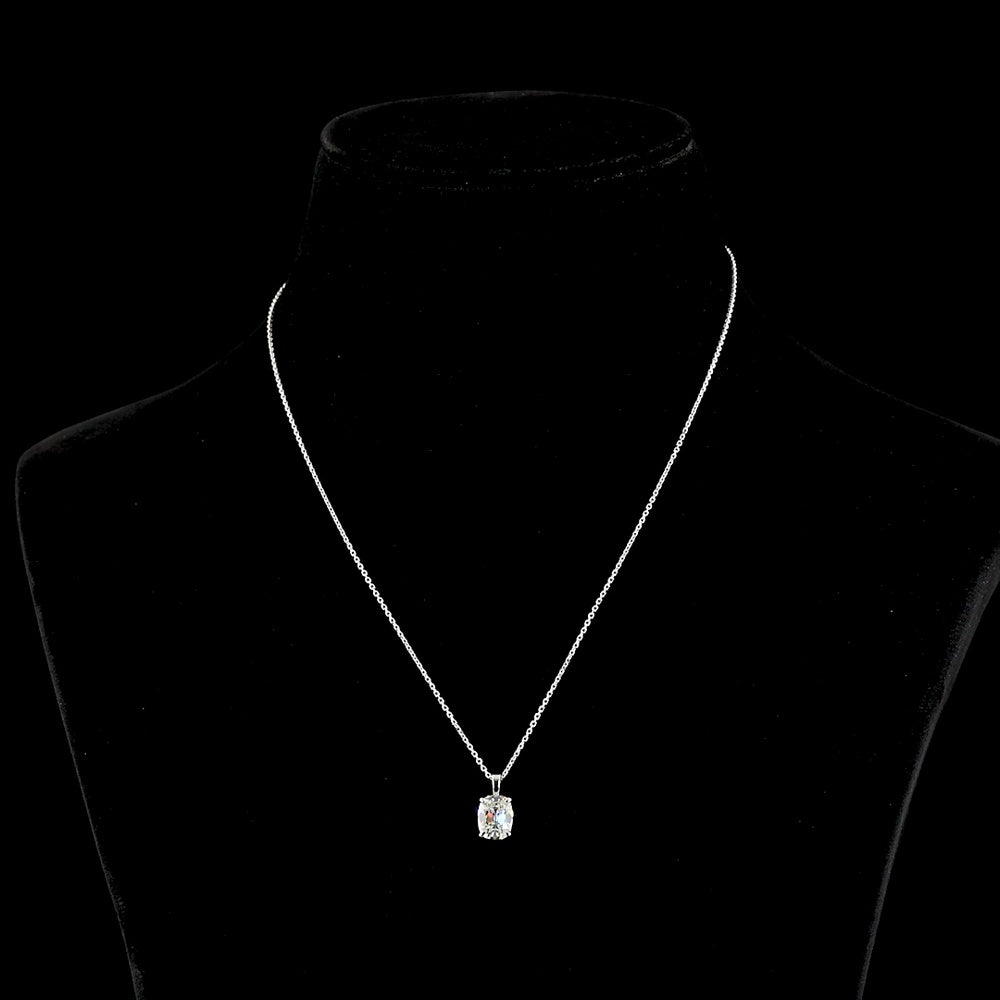 14K White Gold Antique Cushion Cut Lab Diamond Solitaire Pendant - 1.90 Carat Total Weight, VVS2 Clarity - Covaloro Fine Jewelry