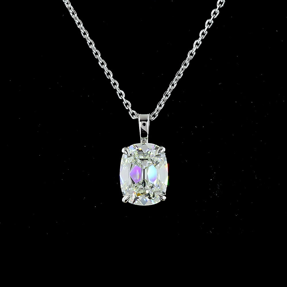 14K White Gold Antique Cushion Cut Lab Diamond Solitaire Pendant - 1.90 Carat Total Weight, VVS2 Clarity - Covaloro Fine Jewelry