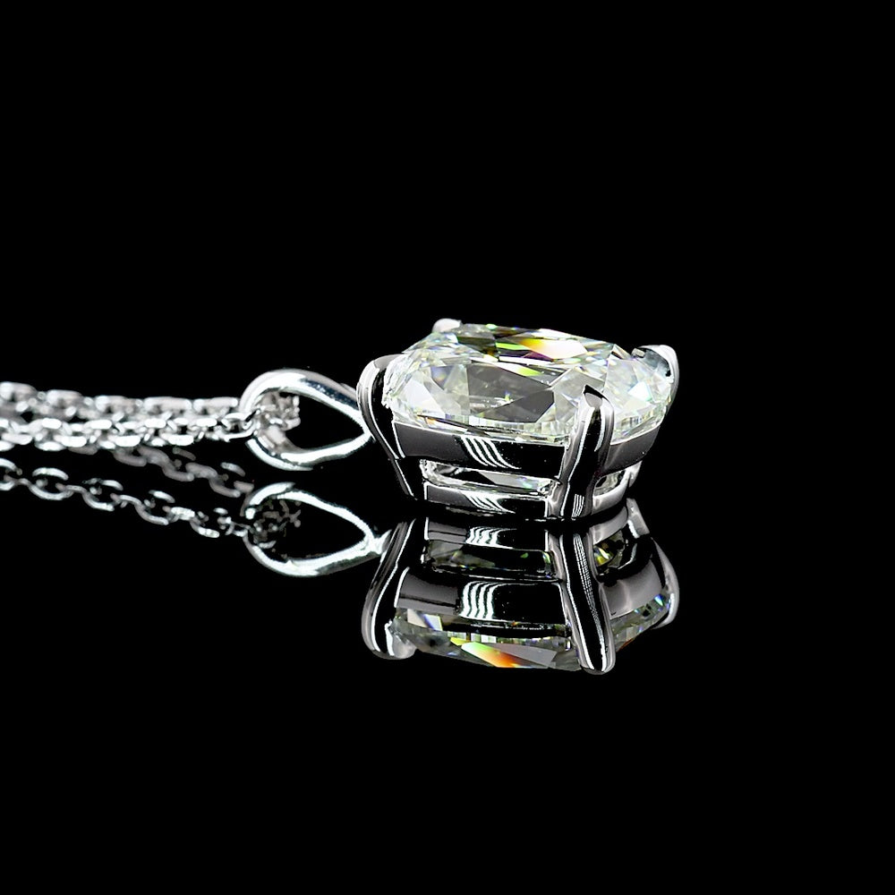 14K White Gold Antique Cushion Cut Lab Diamond Solitaire Pendant - 1.90 Carat Total Weight, VVS2 Clarity - Covaloro Fine Jewelry